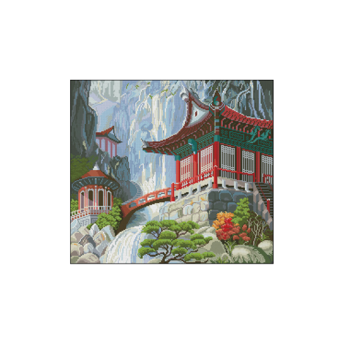Pagoda and waterfall