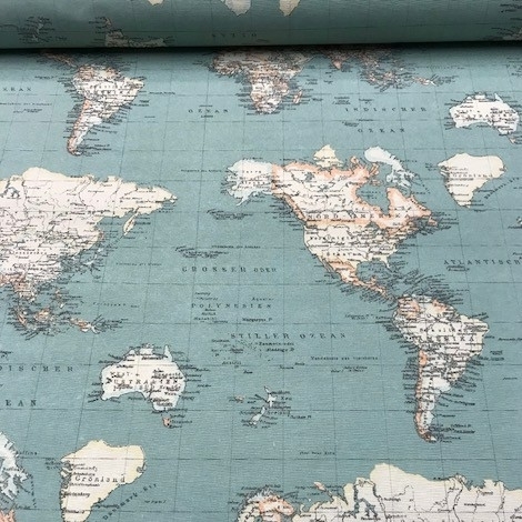 World map canvas fabric