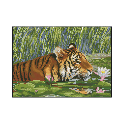 Tiger and water lilies